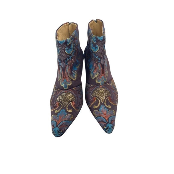 ROCKWELL THARP Signed Brocade Booties Chocolate Gold Turquoise Size 38 - Picture 3 of 11